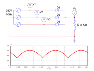 3 phase half wave rectifier using 3 diodes