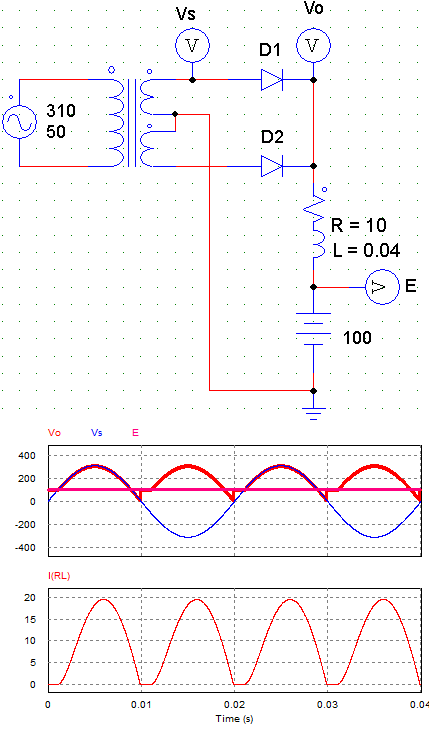 Rectifiers circuit with RLE Load using two diode