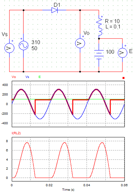 Half-wave rectifier circuit with RLE Load