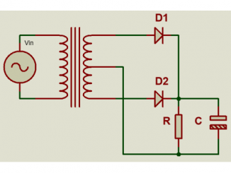Full wave center tapped rectifier diagram with capacitor filter