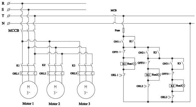 sequential motor control circuit using push button