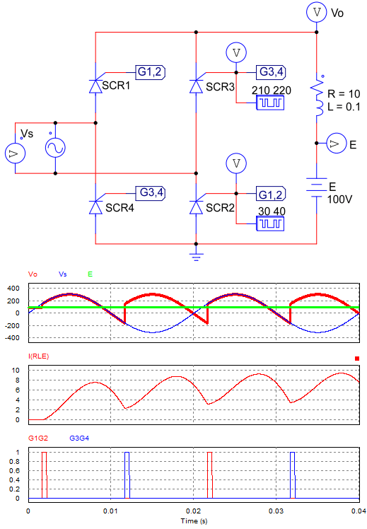 single phase full wave controlled rectifier with rle load