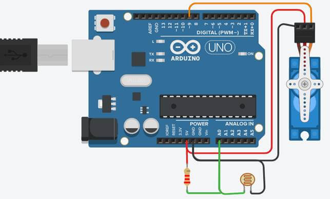 Arduino uno control servo with photoresistor