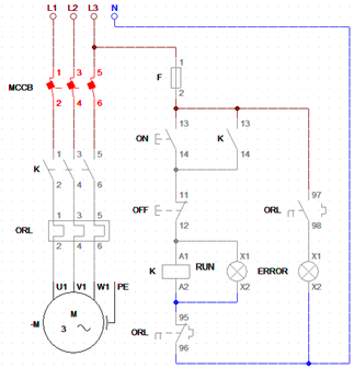 Dol stater control circuit using contactor