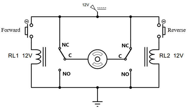 12v dc motor forward and reverse circuit using rêlay