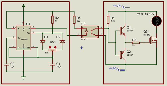 DC motor speed control circuit diagram with NE555